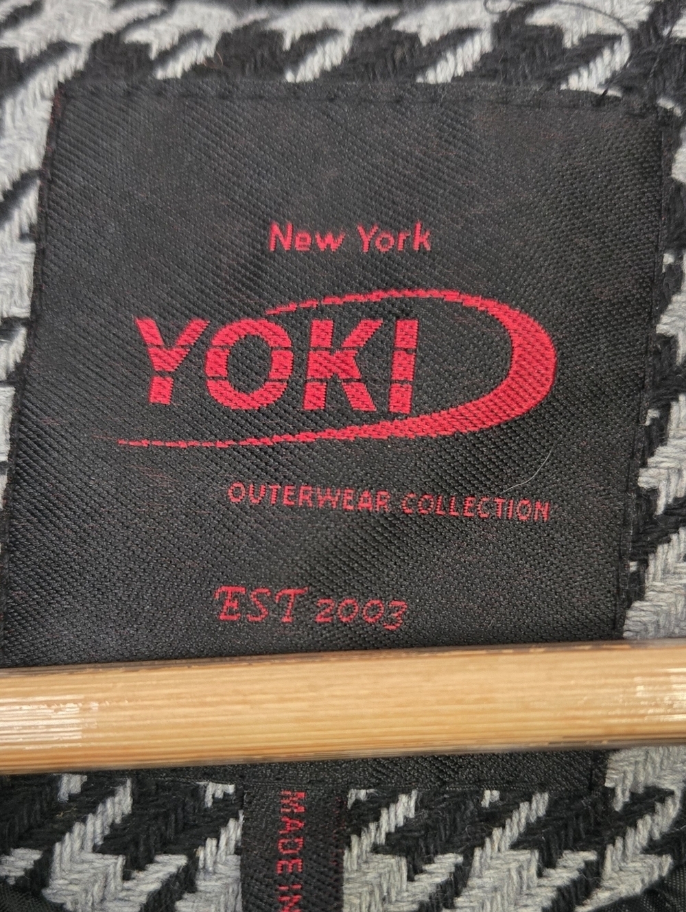 Y2K YOKI Houndstooth Belted Coat Black White Faux Leather Trim Medium - Picture 10 of 10